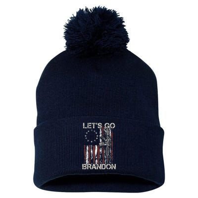 Lets Go Brandon Gun American Flag Patriots Let's Go Brandon Pom Pom 12in Knit Beanie