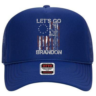 Lets Go Brandon Gun American Flag Patriots Let's Go Brandon High Crown Mesh Back Trucker Hat