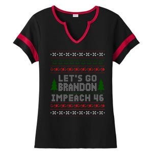 Let''s Go Brandon Impeach 46 Anti Biden Chant Ugly Christmas Ladies Halftime Notch Neck Tee