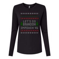 Let''s Go Brandon Impeach 46 Anti Biden Chant Ugly Christmas Womens Cotton Relaxed Long Sleeve T-Shirt