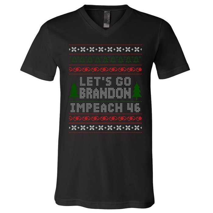 Let''s Go Brandon Impeach 46 Anti Biden Chant Ugly Christmas V-Neck T-Shirt