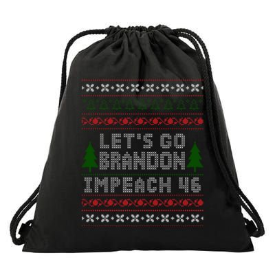 Let''s Go Brandon Impeach 46 Anti Biden Chant Ugly Christmas Drawstring Bag