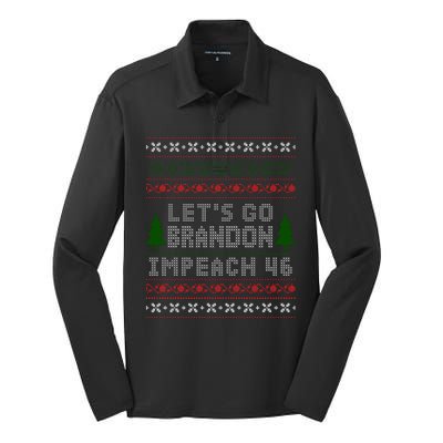 Let''s Go Brandon Impeach 46 Anti Biden Chant Ugly Christmas Silk Touch Performance Long Sleeve Polo