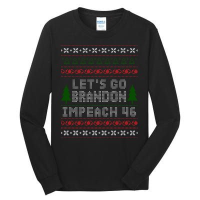 Let''s Go Brandon Impeach 46 Anti Biden Chant Ugly Christmas Tall Long Sleeve T-Shirt