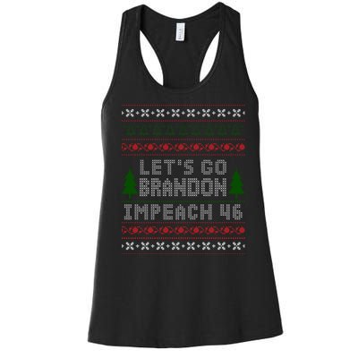 Let''s Go Brandon Impeach 46 Anti Biden Chant Ugly Christmas Women's Racerback Tank