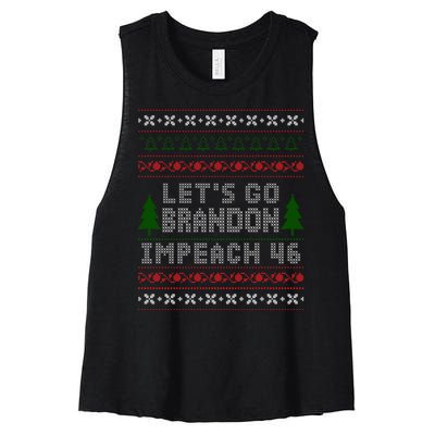 Let''s Go Brandon Impeach 46 Anti Biden Chant Ugly Christmas Women's Racerback Cropped Tank