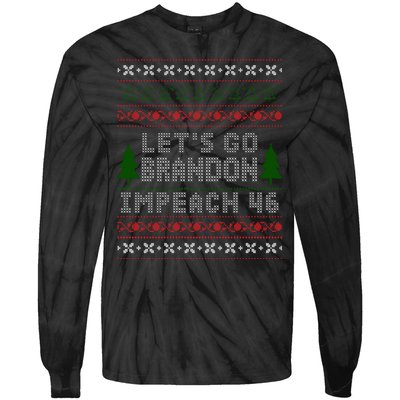 Let''s Go Brandon Impeach 46 Anti Biden Chant Ugly Christmas Tie-Dye Long Sleeve Shirt