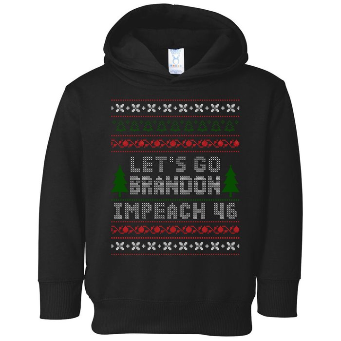 Let''s Go Brandon Impeach 46 Anti Biden Chant Ugly Christmas Toddler Hoodie