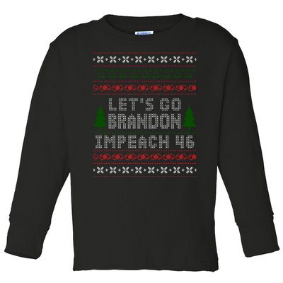 Let''s Go Brandon Impeach 46 Anti Biden Chant Ugly Christmas Toddler Long Sleeve Shirt