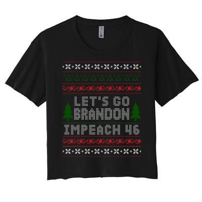 Let''s Go Brandon Impeach 46 Anti Biden Chant Ugly Christmas Women's Crop Top Tee