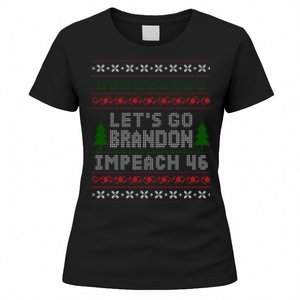 Let''s Go Brandon Impeach 46 Anti Biden Chant Ugly Christmas Women's T-Shirt