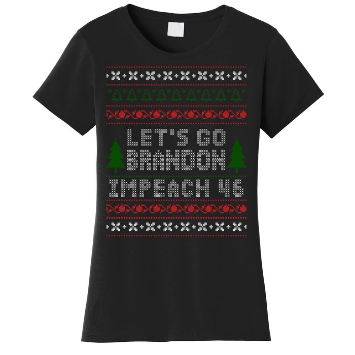 Let''s Go Brandon Impeach 46 Anti Biden Chant Ugly Christmas Women's T-Shirt