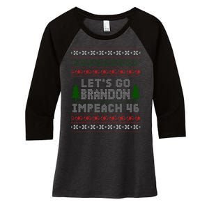 Let''s Go Brandon Impeach 46 Anti Biden Chant Ugly Christmas Women's Tri-Blend 3/4-Sleeve Raglan Shirt