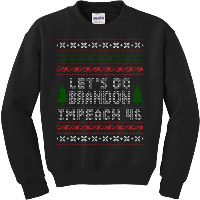 Let''s Go Brandon Impeach 46 Anti Biden Chant Ugly Christmas Kids Sweatshirt