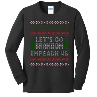 Let''s Go Brandon Impeach 46 Anti Biden Chant Ugly Christmas Kids Long Sleeve Shirt