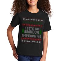 Let''s Go Brandon Impeach 46 Anti Biden Chant Ugly Christmas Kids T-Shirt