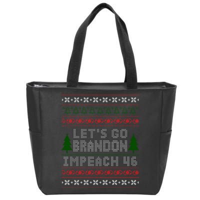 Let''s Go Brandon Impeach 46 Anti Biden Chant Ugly Christmas Zip Tote Bag