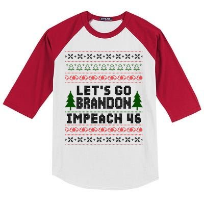 Let''s Go Brandon Impeach 46 Anti Biden Chant Ugly Christmas Kids Colorblock Raglan Jersey