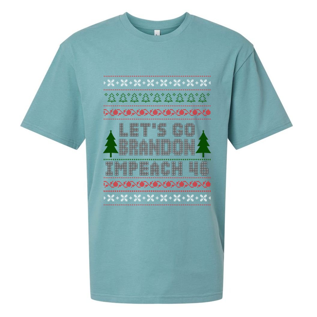 Let''s Go Brandon Impeach 46 Anti Biden Chant Ugly Christmas Sueded Cloud Jersey T-Shirt