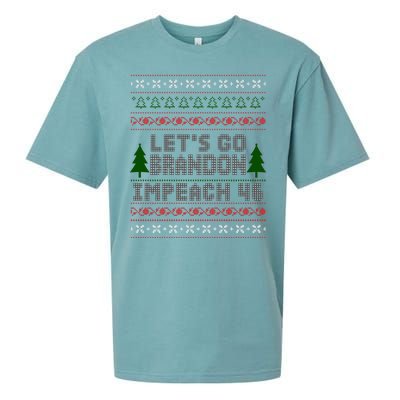 Let''s Go Brandon Impeach 46 Anti Biden Chant Ugly Christmas Sueded Cloud Jersey T-Shirt