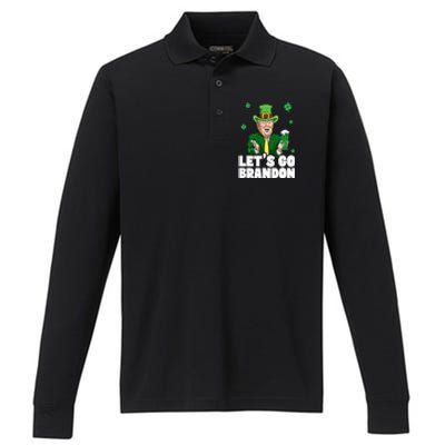 Lets Go Brandon St PatrickS Day Trump Beer And America Gift Performance Long Sleeve Polo