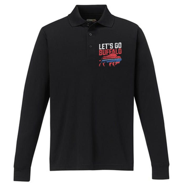 LetS Go Buffalo New York Buffalo Sports Fan Buffalo Performance Long Sleeve Polo