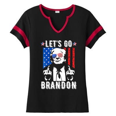 Let’S Go Brandon Trump Middle Finger Flag Ladies Halftime Notch Neck Tee