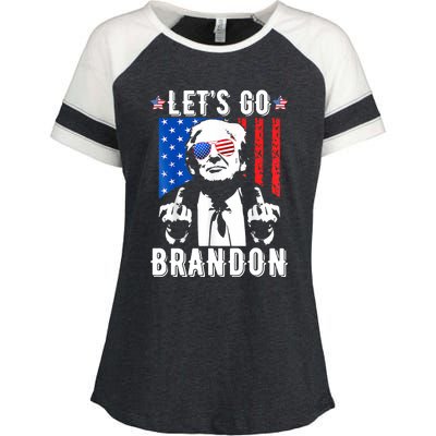 Let’S Go Brandon Trump Middle Finger Flag Enza Ladies Jersey Colorblock Tee