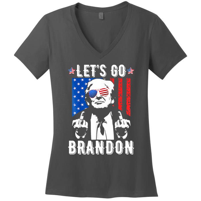 Let’S Go Brandon Trump Middle Finger Flag Women's V-Neck T-Shirt