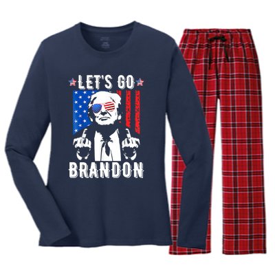 Let’S Go Brandon Trump Middle Finger Flag Women's Long Sleeve Flannel Pajama Set 