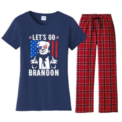 Let’S Go Brandon Trump Middle Finger Flag Women's Flannel Pajama Set