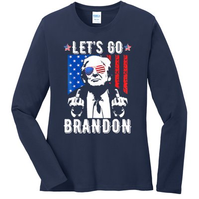 Let’S Go Brandon Trump Middle Finger Flag Ladies Long Sleeve Shirt