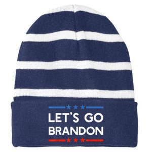 Let’s Go Brandon Conservative US Flag Gift Striped Beanie with Solid Band