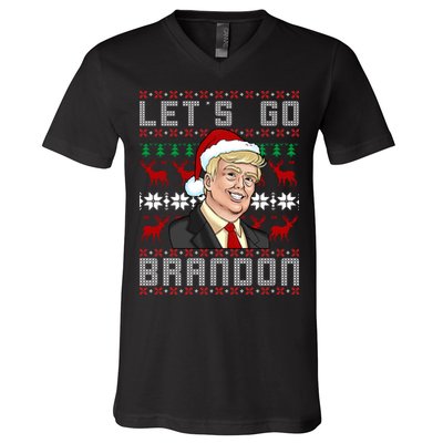 Let's Go Brandon Pro Trump Impeach 46 FJB Biden Ugly Christmas V-Neck T-Shirt