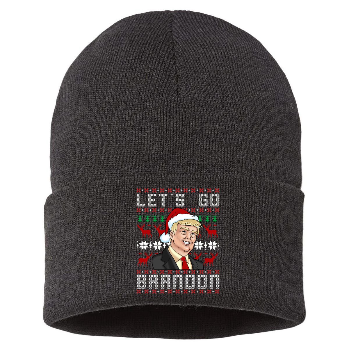 Let's Go Brandon Pro Trump Impeach 46 FJB Biden Ugly Christmas Sustainable Knit Beanie