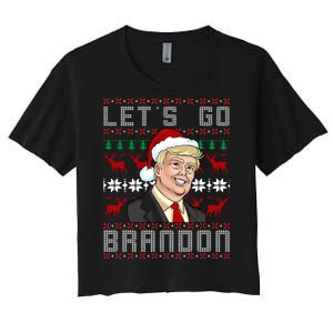 Let's Go Brandon Pro Trump Impeach 46 FJB Biden Ugly Christmas Women's Crop Top Tee