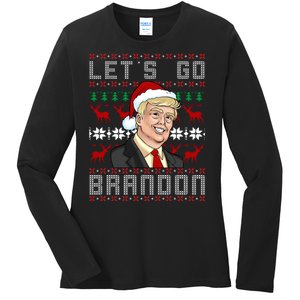 Let's Go Brandon Pro Trump Impeach 46 FJB Biden Ugly Christmas Ladies Long Sleeve Shirt