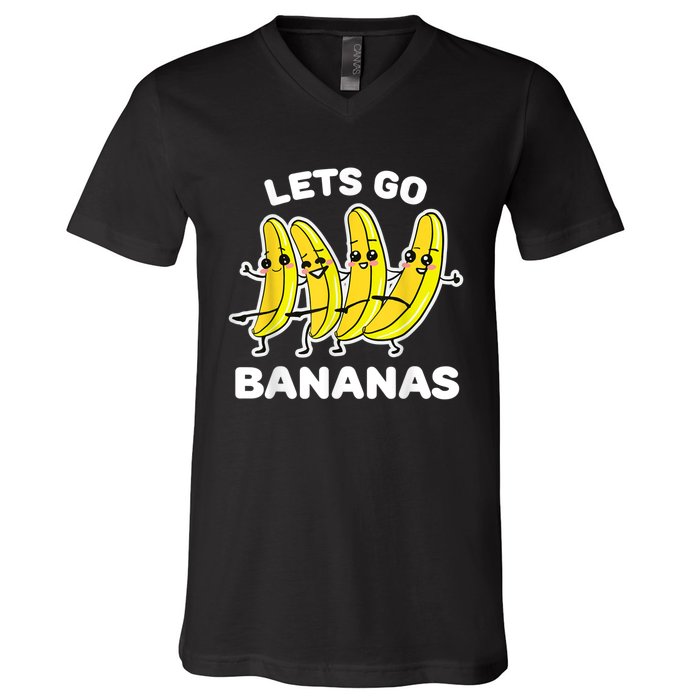 Lets Go Bananas | Funny Fruit Pun V-Neck T-Shirt