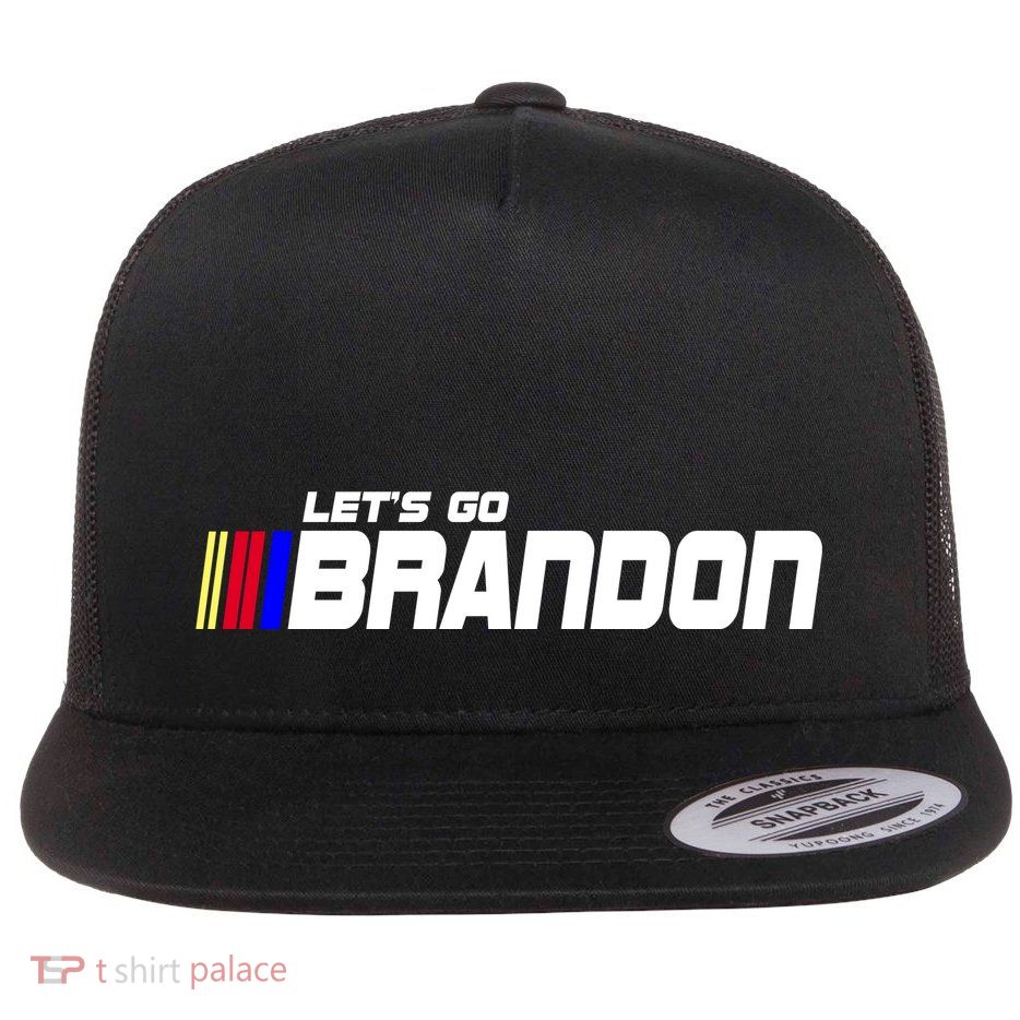 Let's Go Brandon Biden Chant Racing Fan Logo Flat Bill Trucker Hat