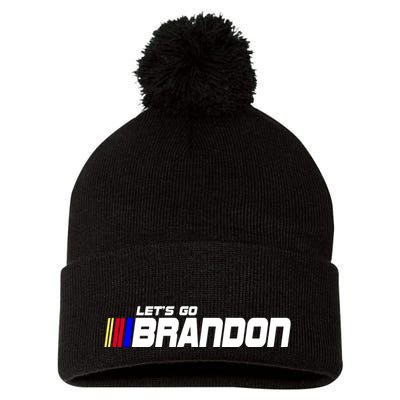 Let's Go Brandon Biden Chant Racing Fan Logo Pom Pom 12in Knit Beanie