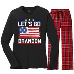 Let's Go Brandon Biden Chant American Flag Women's Long Sleeve Flannel Pajama Set 