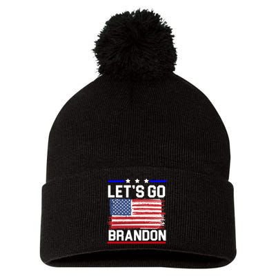 Let's Go Brandon Biden Chant American Flag Pom Pom 12in Knit Beanie