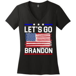 Let's Go Brandon Biden Chant American Flag Women's V-Neck T-Shirt