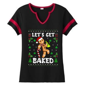 Let's Get Baked Gingerbread Man Weed Funny Christmas Cookie  Ladies Halftime Notch Neck Tee