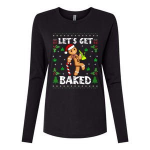 Let's Get Baked Gingerbread Man Weed Funny Christmas Cookie  Womens Cotton Relaxed Long Sleeve T-Shirt