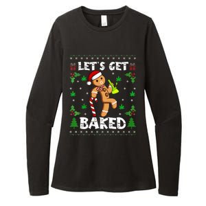 Let's Get Baked Gingerbread Man Weed Funny Christmas Cookie  Womens CVC Long Sleeve Shirt