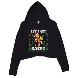 Let's Get Baked Gingerbread Man Weed Funny Christmas Cookie  Crop Fleece Hoodie