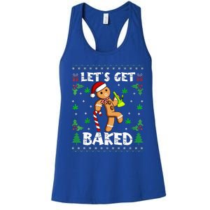 Let's Get Baked Gingerbread Man Weed Funny Christmas Cookie  Women's Racerback Tank