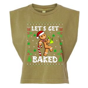 Let's Get Baked Gingerbread Man Weed Funny Christmas Cookie  Garment-Dyed Women's Muscle Tee