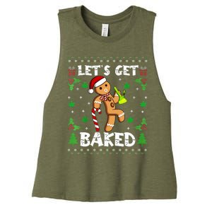 Let's Get Baked Gingerbread Man Weed Funny Christmas Cookie  Women's Racerback Cropped Tank